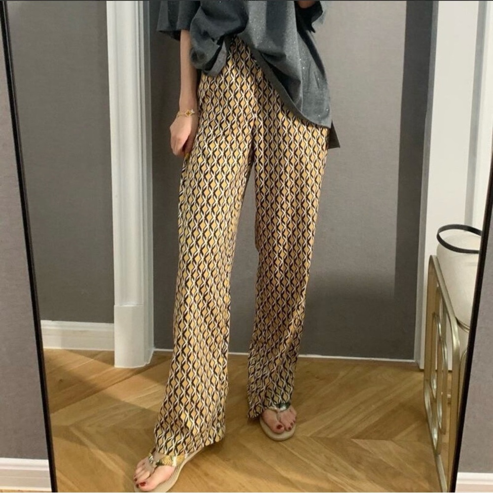 Printed Wide-Leg Women’s Pants in Yellow Geometric